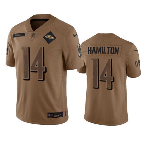 Mens Baltimore Ravens #14 Kyle Hamilton 2023 Brown Salute To Service Limited Football Stitched Jersey Dyin